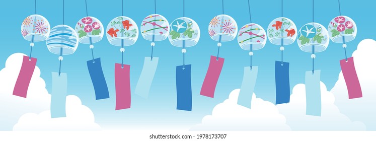 Illustration of summer sky and wind chimes