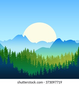 Illustration Summer Spring Landscape Sun Mountains Stock Vector ...