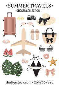 Illustration of summer stickers on a white background.