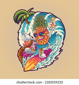 illustration of summer surfing pineapple