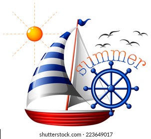 Illustration of a summer template with a boat on a white background 