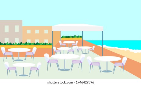 Illustration of a summer terrace near the sea. Vector image, eps 10