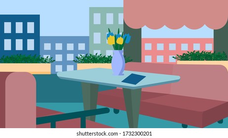 Illustration of a summer terrace in a restaurant. Vector image, eps 10
