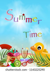 illustration of Summer time poster. Summer holidays illustration. Colorful vector illustration for banners, Wallpaper,flyers, invitation, posters, brochure, voucher discount
