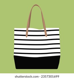 Illustration of a summer travel bag with black and white stripes. Accessories for casual activities. A bag that is suitable for both men and women. Beach bag. Trendy and modern bag