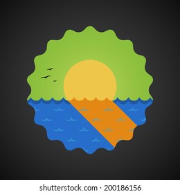 Illustration of Summer Travel Sea Sunset flat vector icon