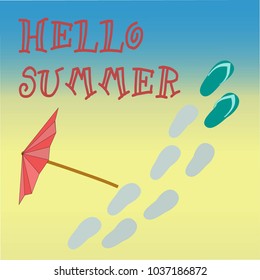 Illustration for a summer vacation. Inscription "Hello Summer"
