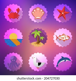 Illustration of summer weekends vector icons set