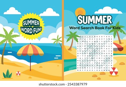 Illustration of Summer Word Search Book Cover For Kids