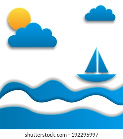Illustration summertime background, paper cut style - vector