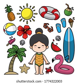 Illustration of summertime doodles vector The Concept of Isolated Technology. Flat Cartoon Style Suitable for Landing Web Pages, Banners, Flyers, Stickers, Cards