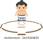 Illustration of a sumo wrestler wearing a mawashi standing in the sumo ring