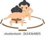 Illustration of sumo wrestlers standing in the sumo ring