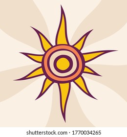 Illustration of the sun, abstract creative sun design. Summer Sun background. Sunburst icon sign symbol. Hand drawn style. Flat design. Vector color illustration.