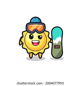 Illustration of sun character with snowboarding style , cute style design for t shirt, sticker, logo element
