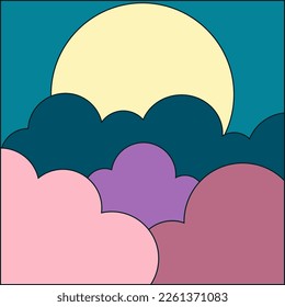 ilustración con sol y nubes en colores suaves con hormigón oscuro