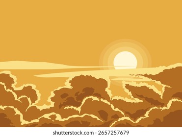 Ilustração de sol e nuvens ao pôr do sol