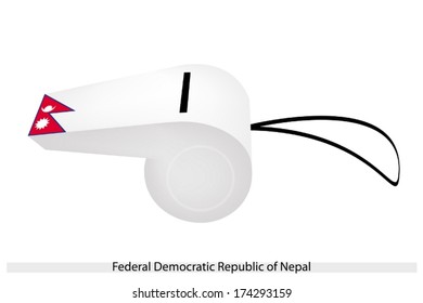 An Illustration of A Sun and Crescent Moon on Combination of Two Red Pennons with A Blue Border of The Federal Democratic Republic of Nepal Flag on A Whistle. 