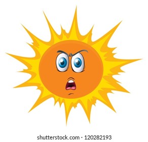 illustration of the sun with a face on a white background