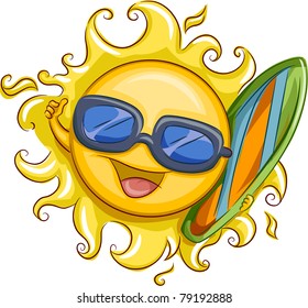 Illustration of the Sun Holding a Surfer Board