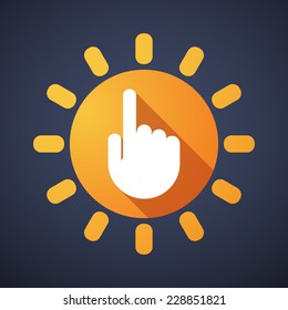 Illustration of a sun icon with a hand