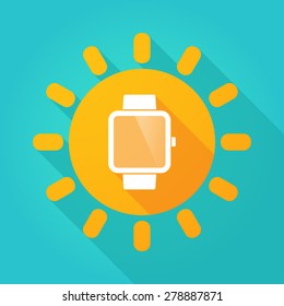 Illustration of a sun icon with a smart watch