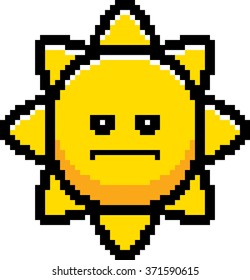 An illustration of the sun looking serious in an 8-bit cartoon style.