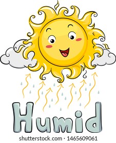 Illustration of a Sun Mascot with Sun Rays Going Up and Water Drop Going Down and Humid Lettering