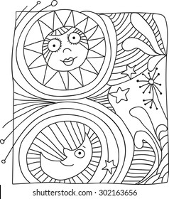 illustration of sun and moon