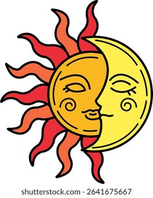illustration of a sun and moon with a smiling face
