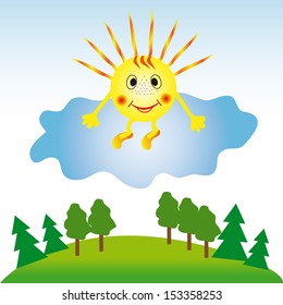 Illustration of sun on the cloud