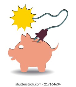 illustration of a sun and a plug going into a piggy bank