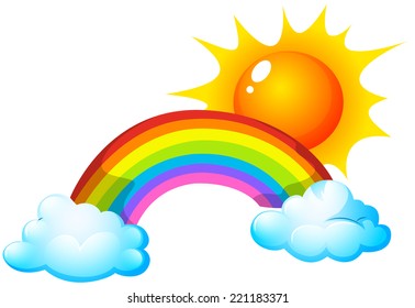 Ilustración de un sol y un arco iris