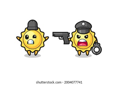 ilustración de tirador de sol con las manos arriba pillada por la policía, diseño de estilo lindo para camiseta, pegatina, elemento logo