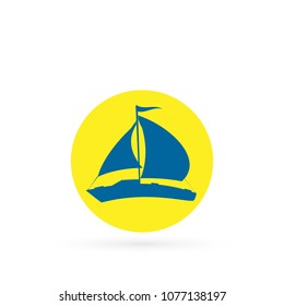 Illustration of a sun and sailboat isolated on a white background.