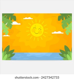 illustration of the sun shining brightly on the beach in summer