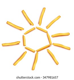 illustration of sun silhouette maded from french fries on white