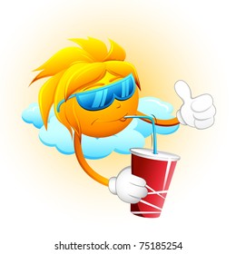 Illustration der Sonne, die auf kaltem Getränk sitzt