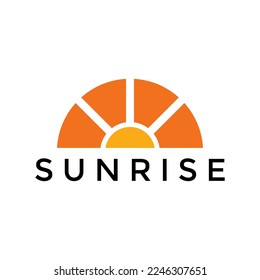 Illustration sun or sunlight, sunset, sunrise bright yellow sign outdoors logo design template