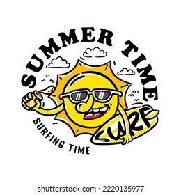 illustration sun surfing cartoon vector good for t shirt design.