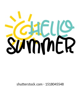 illustration of sun with text hello summer, sticker,tshirt print, vector illustration
