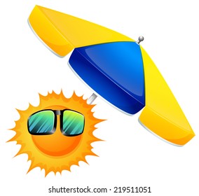 Illustration of a sun with an umbrella on a white background  