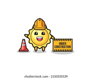 illustration of sun with under construction banner , cute design