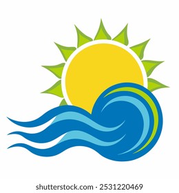 Illustration of sun and water waves, design elements.