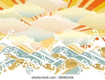 Illustration of the sun and wave