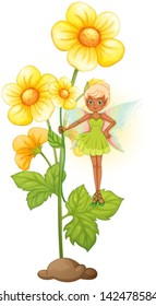 Illustration of a sunflower with a fairy on a white background