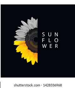 Illustration Of A Sunflower With Letters For T-shirt Print And Design.