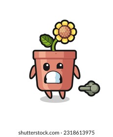 the illustration of the sunflower pot cartoon doing fart , cute style design for t shirt, sticker, logo element