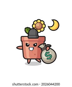 Illustration of sunflower pot cartoon is stolen the money , cute style design for t shirt, sticker, logo element