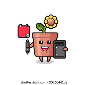 Illustration of sunflower pot mascot as a graphic designer , cute style design for t shirt, sticker, logo element
